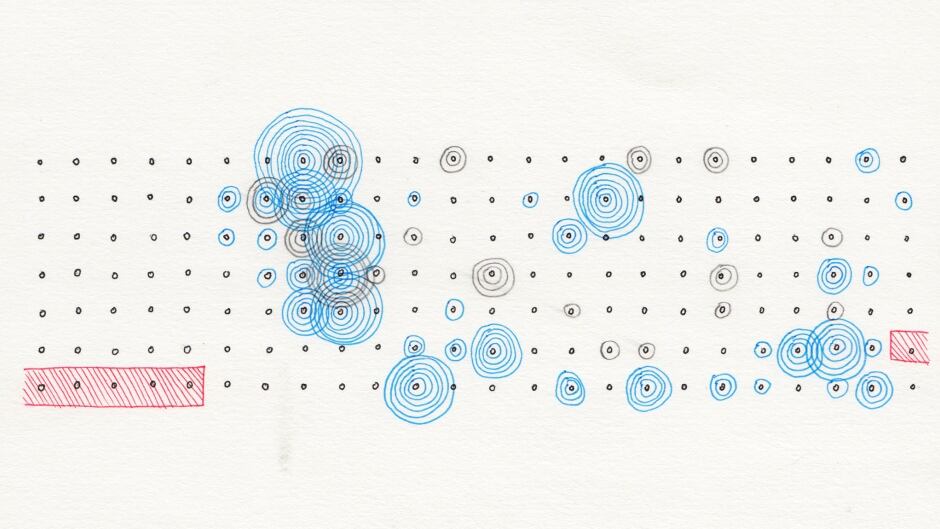 Stephanie Posavec's data vizualization postcard to Giorgia Lupi. Dear Data project, week 4 - a week of mirrors.