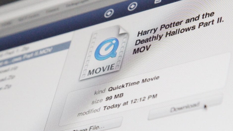 A photo illustration of a Harry Potter film about to be illegally downloaded.