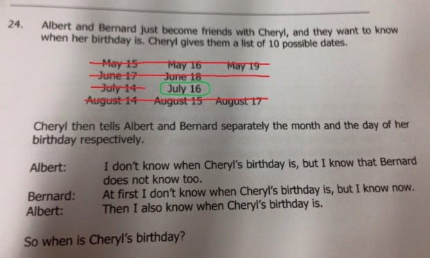 Cheryl's birthday solution