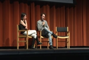 Delilah Saunders on stage at the Spatz Theater with filmmaker Matt Smiley