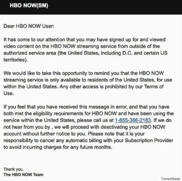 HBO Now Letter