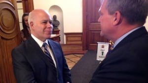 David Coon congratulates David Alward on his consul general appointment