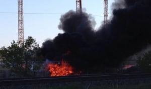 Fire at stadium site