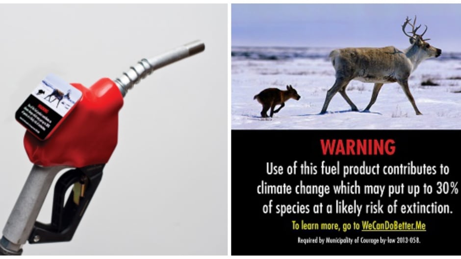 One of Our Horizon's proposed gas pump warning labels.
