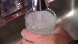 Drinking water out of a tap
