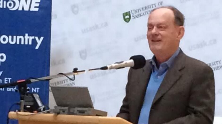 Rex Murphy in Saskatoon at the 50th anniversary of Cross Country Checkup.