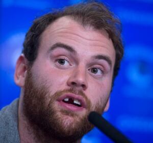 Zack Kassian at Vancouver news conference in April 2015