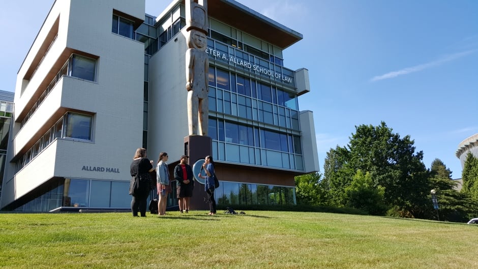 Spencer Lindsay leads an indigenous tour of the University of British Columbia in Vancouver.
