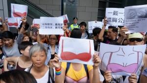 Protesters at Breast Walk event