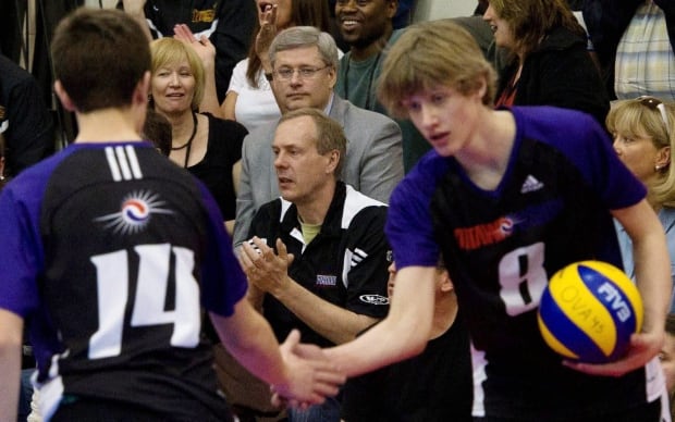 Stephen Harper and wife, Laureen, watch son Ben play volleyball