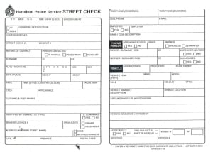 Hamilton Police street check blank form