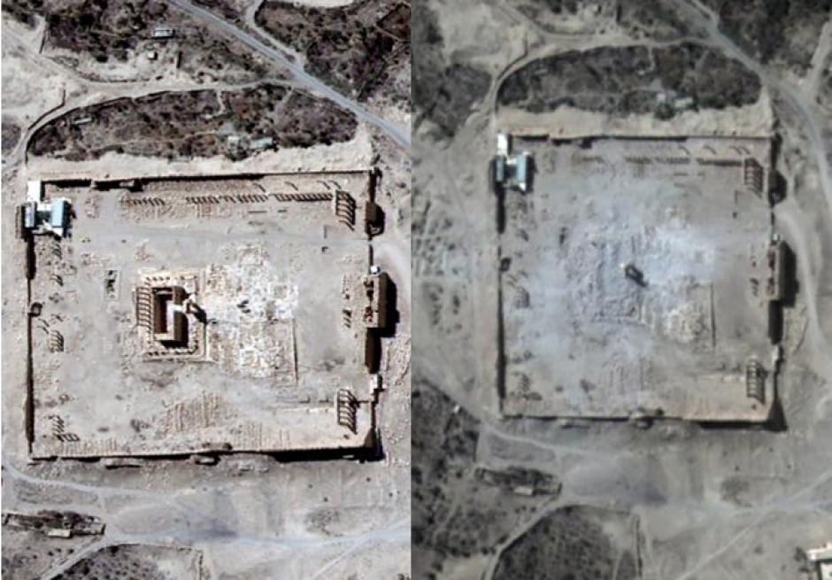 ISIS destroy temple of Bel PALMYRA Aug 31 2015 satellite image