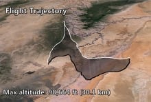 Flight path of lost weather balloon