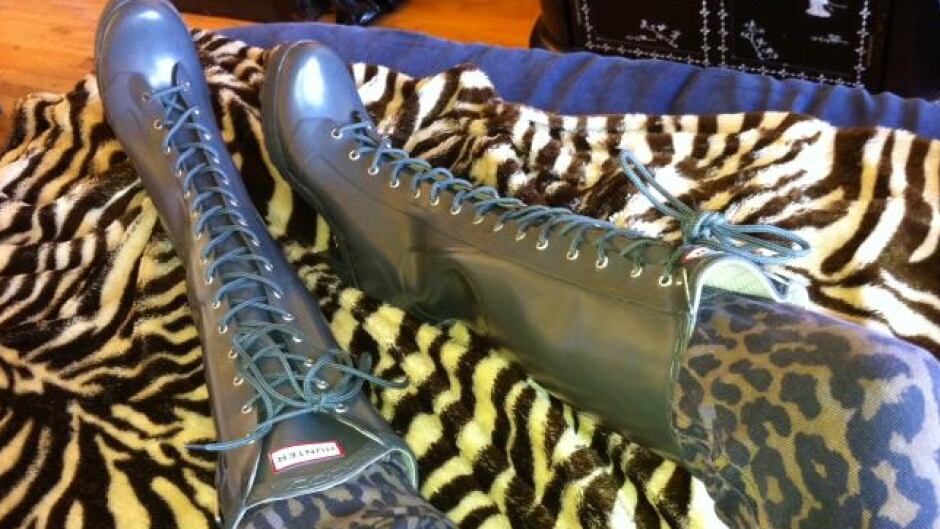 These platform lace-up gum-boots were made for walking ... right out of fashion capital New York and across the various states of style.