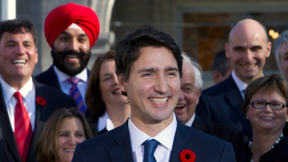 Prime Minister Justin Trudeau holds a news conference with his cabinet after they were sworn-in at Rideau Hall in Ottawa, Wednesday, November 4, 2015.