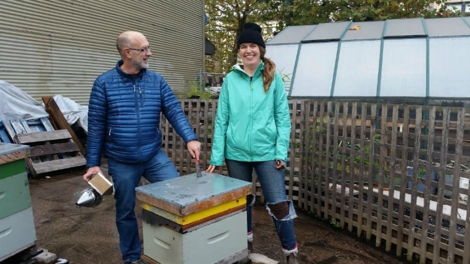 "Bee Time" author Mark Winston and Sarah Common with Hives for Humanity. Mark Winston says we need to pay attention to the plight of bees because he believes bees have a lot to teach us about how we interact and how to be present in the world.