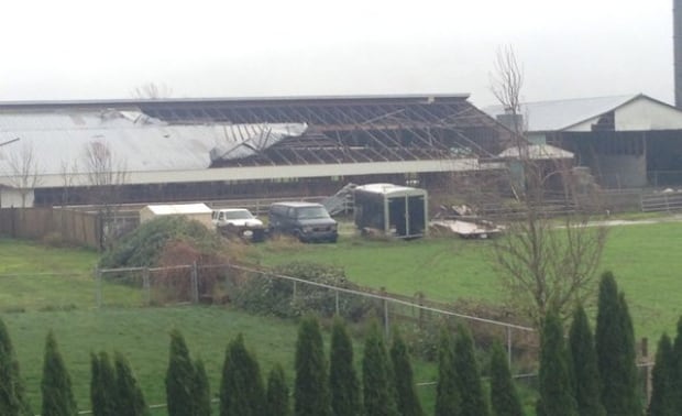 barn roof blown off by wind Chilliwack