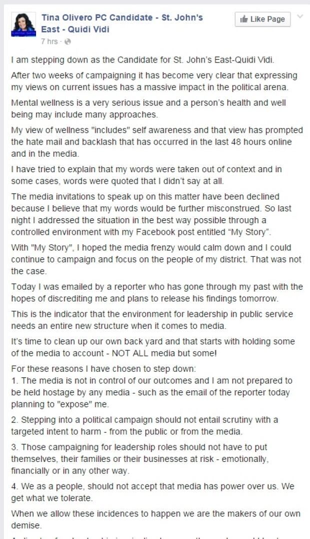 Tina Olivero Facebook post screengrab