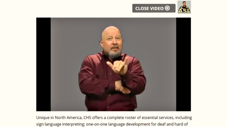 An example of the content of a webpage translated into ASL through video from the Canadian Hearing Society.