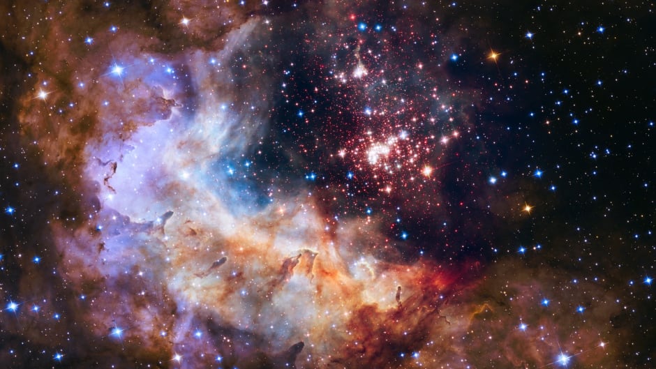 Up to the stars we go. This image from the Hubble Space Telescope shows a giant cluster of about 3,000 stars called Westerlund 2.