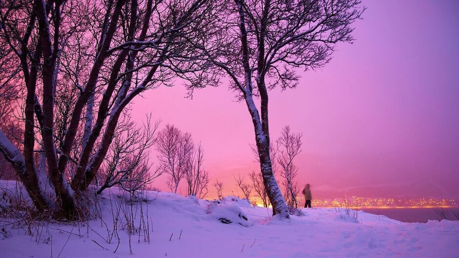 Winter in Norway on south beach of Tromso island near North Cape. Winter-hating Canadians might want to take on a positive attitude to help embrace the blustery season just like Norwegians, who look forward winter.