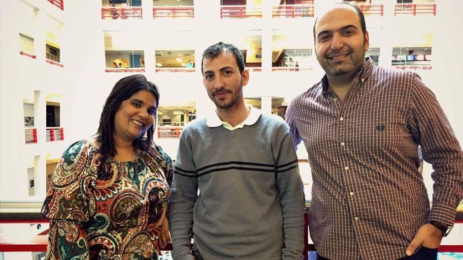 Anas Al Abdullah (c) is a newly-arrived Syrian refugee now living in Toronto. Ammar Youzbashi is part of the Ripple Refugee project, the private group that is sponsoring Anas and his family to come to Canada. Host Piya Chattopadhyay meets Anas Al Abdullah for the first time.