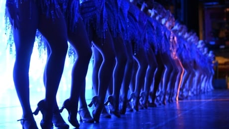 TOPSHOT - A view from backstage as The Rockettes line up during a song during the 2015 Radio City Christmas Spectacular at Radio City Music Hall December 2, 2015. The Radio City Christmas Spectacular has been hosted annually at the Radio City Music Hall since 1933. The 2015 Radio City Christmas Spectacular takes place from November 13, 2015 through January 3, 2016. Rockettes