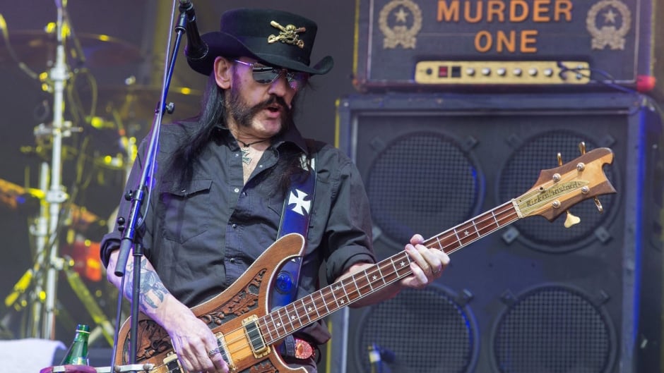 Motorhead bassist Lemmy Kilmister performs on the Pyramid stage during Glastonbury Music Festival on Friday, June 26, 2015 at Worthy Farm, Glastonbury, England.