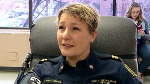 Carol Henke of Calgary Fire Department donates blood