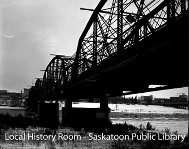 Traffic Bridge after being raised 1966