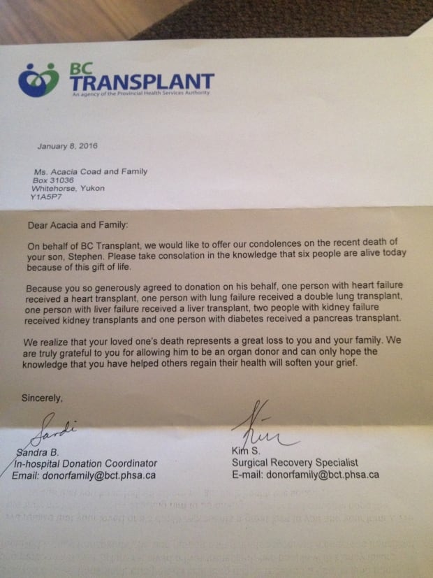 Letter to Stephen Coad's family