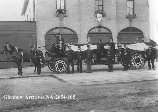 Horse-drawn “Ladder” from Calgary's Fire hall #1, 1898