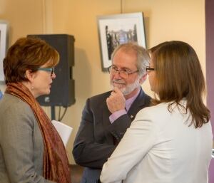 MPP Eleanor McMahon, McMaster University's Patrick Deane and Mohawk College's Deborah Brown