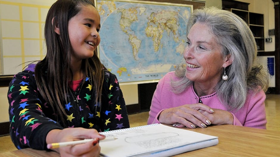 Elizabeth Gouthro, right, of the Calgary Board of Education was recognized by Indspire for her commitment to Indigenous students.