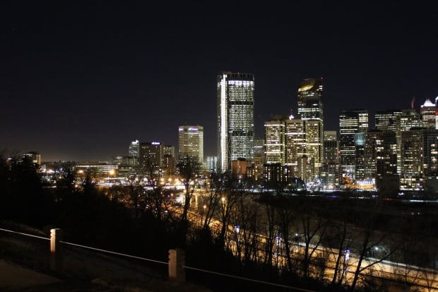 Calgary downtown night buildings