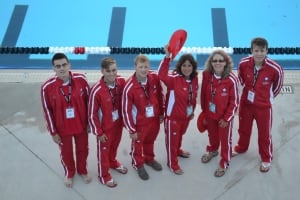 Coach Judy Baker with Deaf Swim Team