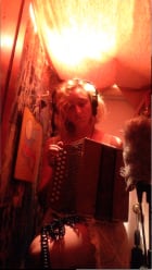 Kaitlin recording music for the Gina Gold episode