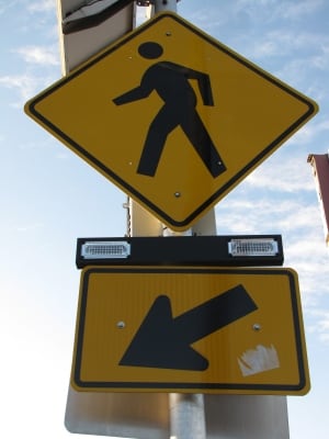 Rapid flashing beacon pedestrian crossing in Aloha, Ore.