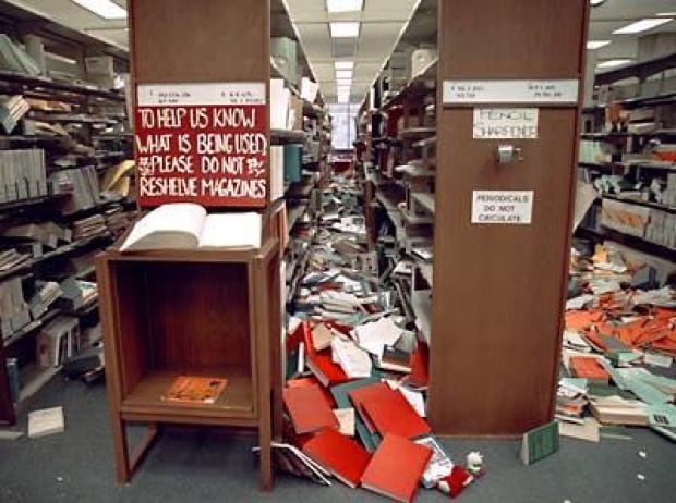 The Evergreen State College Academic Library following the Nisqually earthquake
