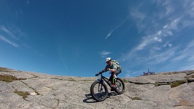 Fat bike on Newfoundland rocks