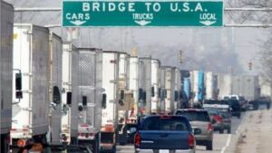 Trucks waiting for Ambassador Bridge