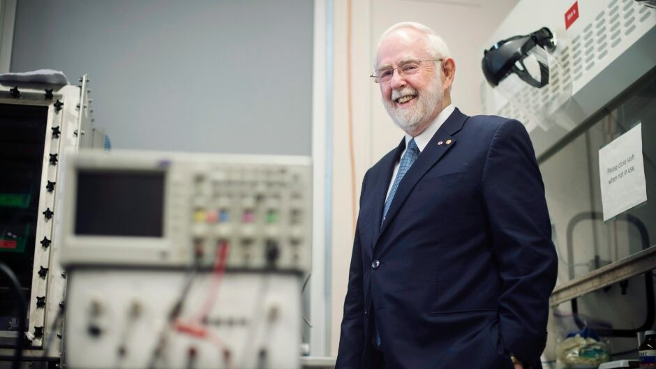 Arthur McDonald, Dalhousie University alumnus and co-recipient of the 2015 Nobel Prize in Physics, laughs while posing at the university.
