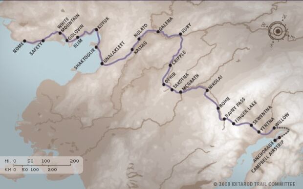 Official map of the Iditarod 2016