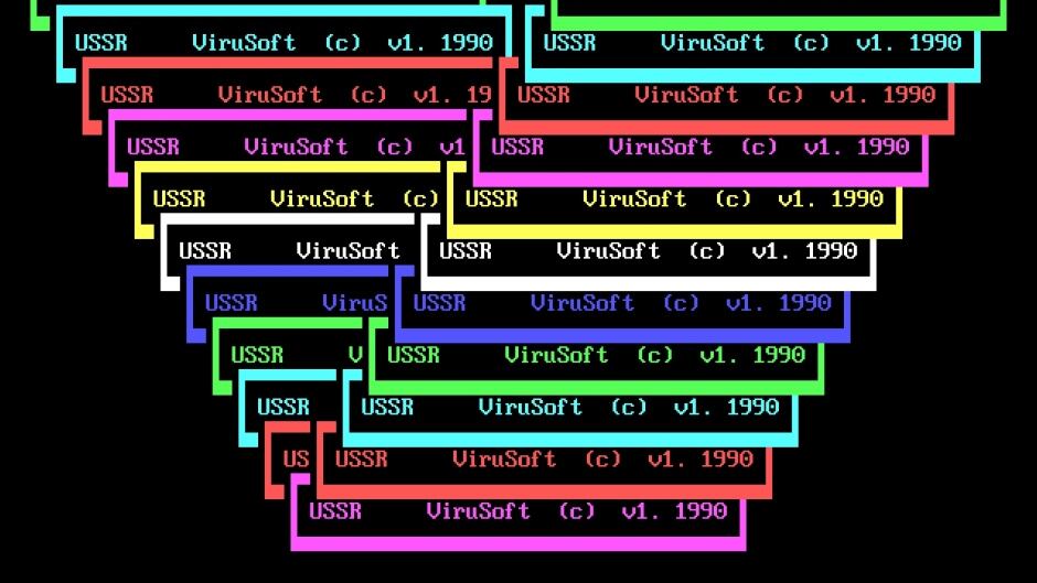 An example of an MS-DOS-based virus from the 90s, on display at the Malware Museum.