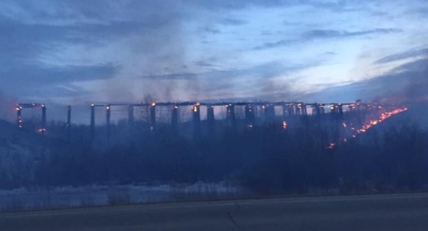 PORCUPINE PLAIN TRAIN BRIDGE FIRE mar 25 2016