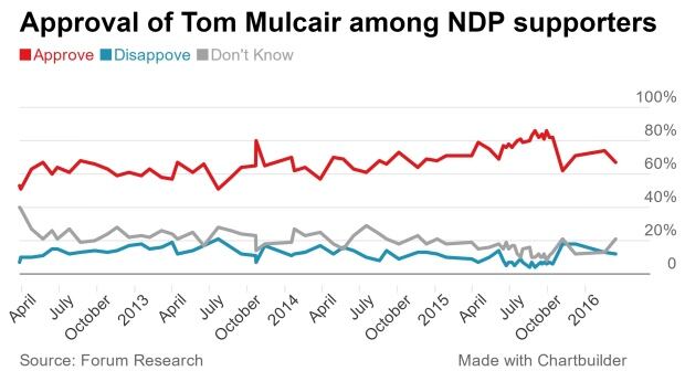 Approval of Tom Mulcair among NDP supporters