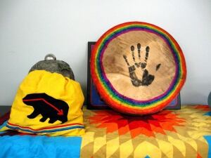 Medicine bag, hand drum, and starblanket