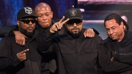 Inductees MC Ren, from left, Dr. Dre, Ice Cube and DJ Yella from N.W.A appear at the 31st Annual Rock and Roll Hall of Fame Induction Ceremony at the Barclays Center on Friday, April 8, 2016, in New York. 2016 Rock and Roll Hall of Fame Induction Ceremony - Show