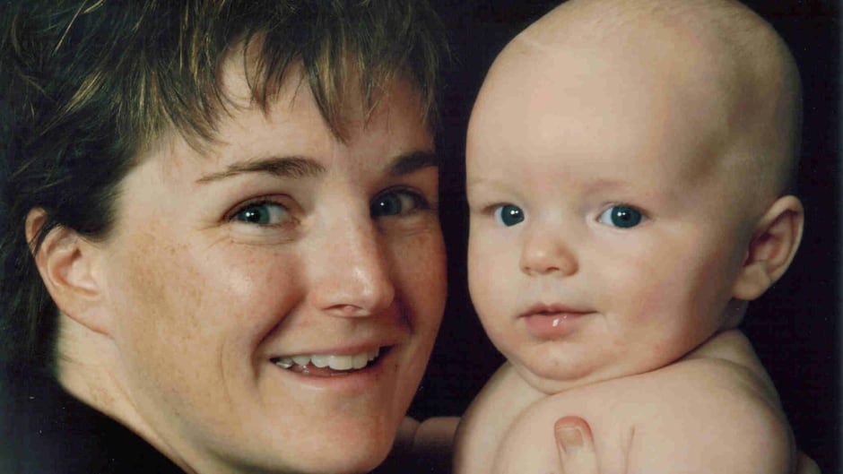 Angie Collins and her son at three-months-old.