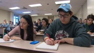 University classroom, students
